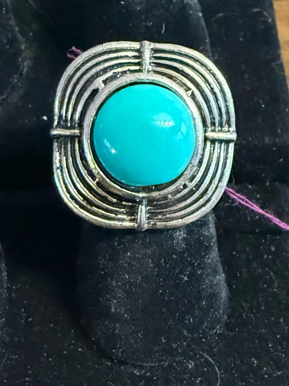 Turquoise Cabochon Statement Ring - Silver-Tone Setting
